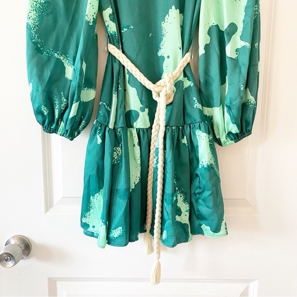 ALEXIS x Target Green Puff Sleeve Rope Belt Mini Dress Sz XS - Picture 9 of 12